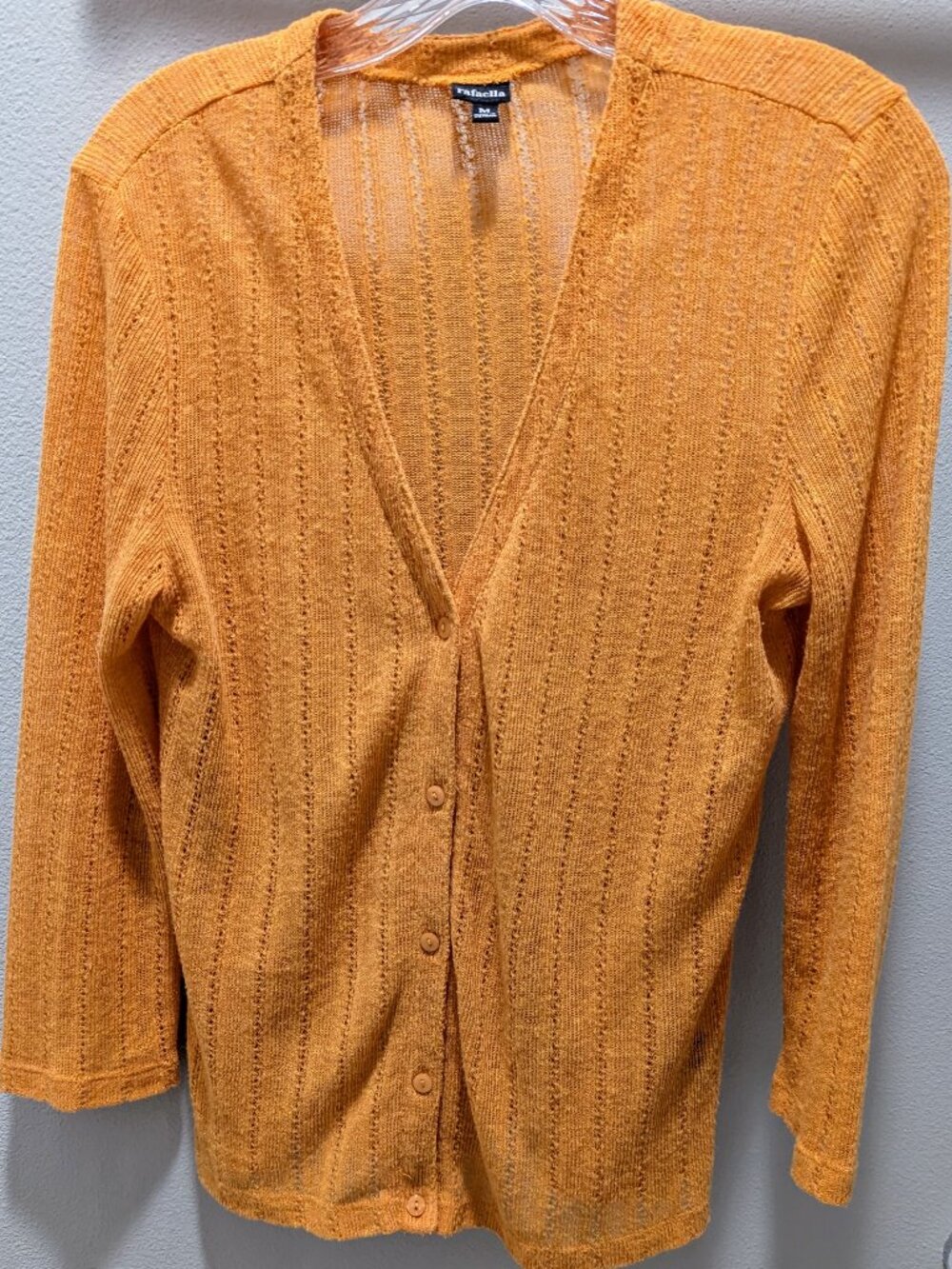 Rafaella Orange Soft Lightweight V-neck Cardigan 3/4 Sleeve M
